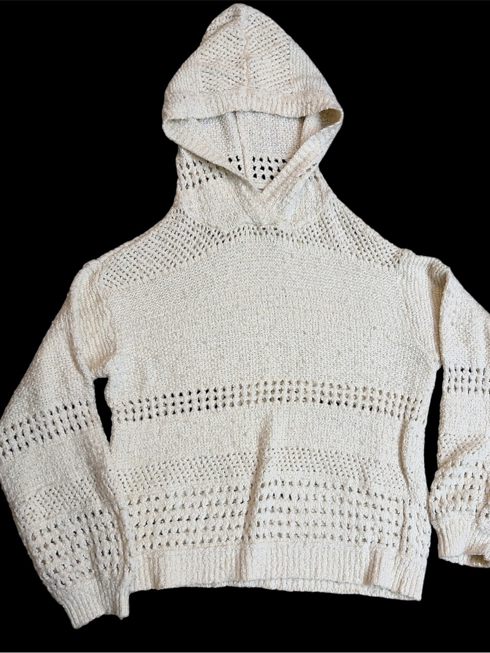 Anthropologie pointelle hooded sweater pullover ivory EUC large